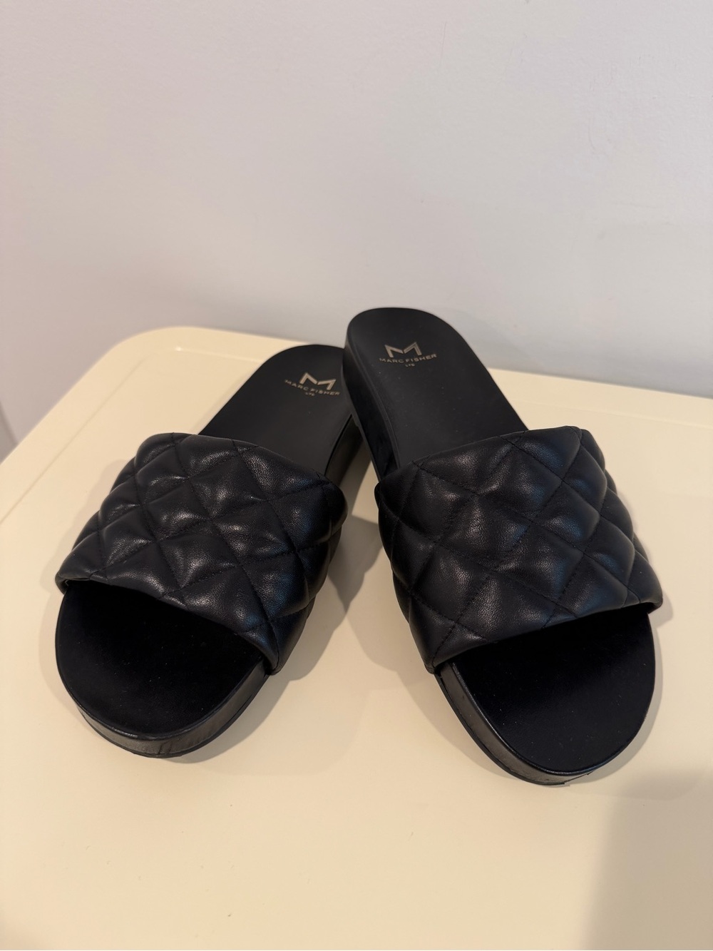 Marc Fisher Black Quilted Slide Sandals